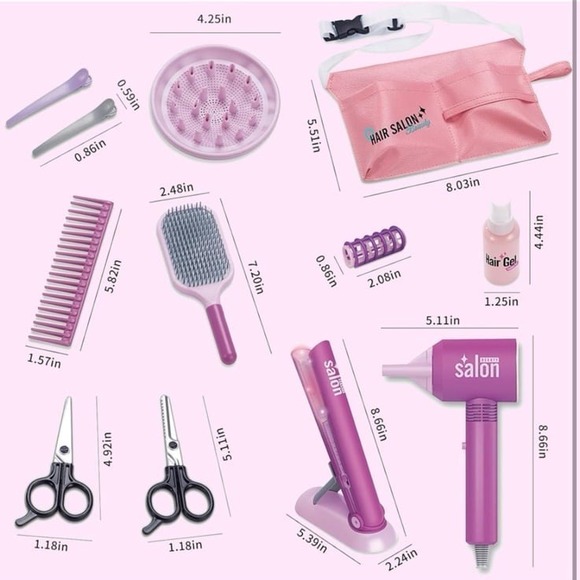 16 PCS Girls Beauty Hair Salon Toy Kit with Hairdryer, Straightener & Styling Ac - Picture 4 of 11